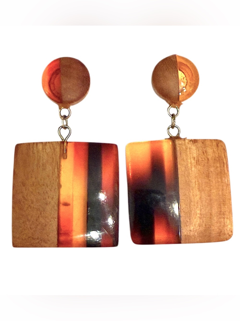 Vintage tortoise wood Earrings dangle